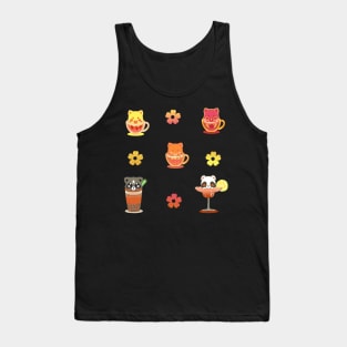 Set Kawaii and cute animal with Drinks Stickers orange yellow and pink drinks Tank Top